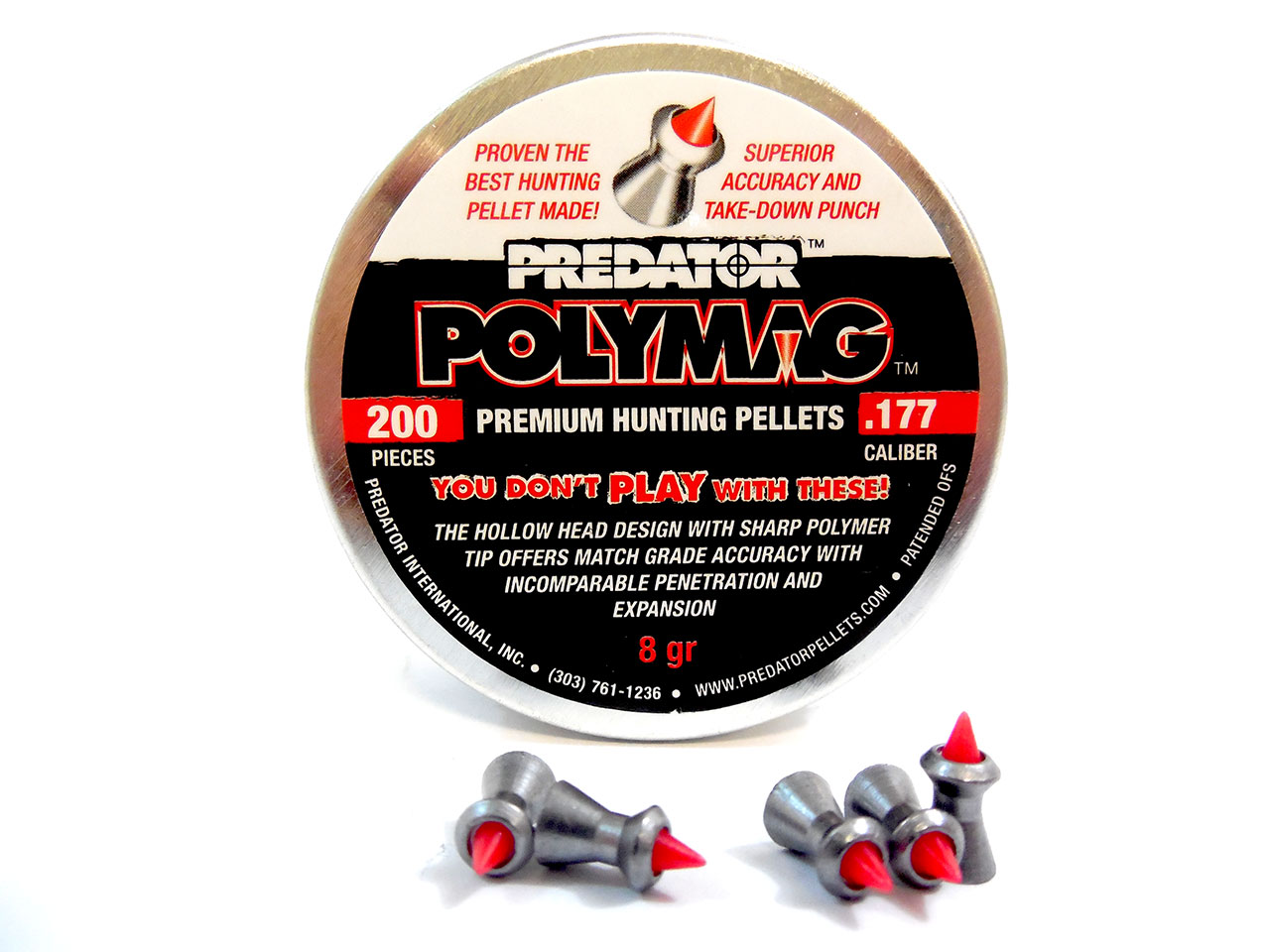 200ct Pellet Tins 1-4 Pack Pointed Predator Polymag .22 Cal 16.0 Grains 