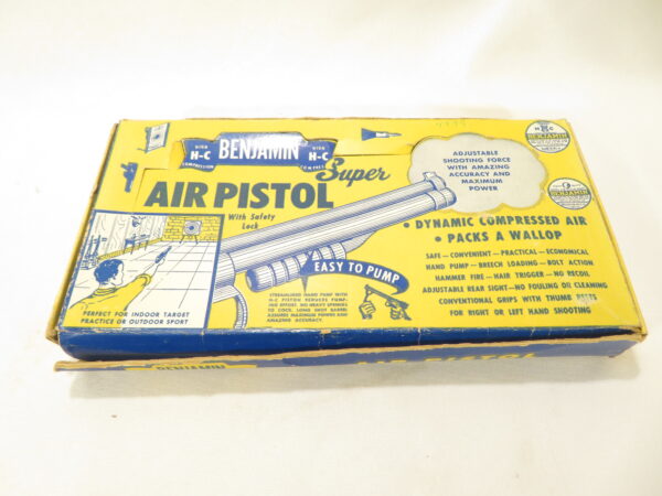 Vintage 1979 Benjamin Model 132 Air Pistol in Blue/Yellow Box and original paperwork - Image 3
