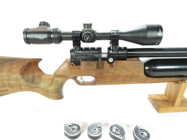 Used Kral Puncher Pro 500 .25 caliber Walnut Stock + 4 mags and Athlon Talos 6-24x50 Scope SKU 71.11 - Image 3