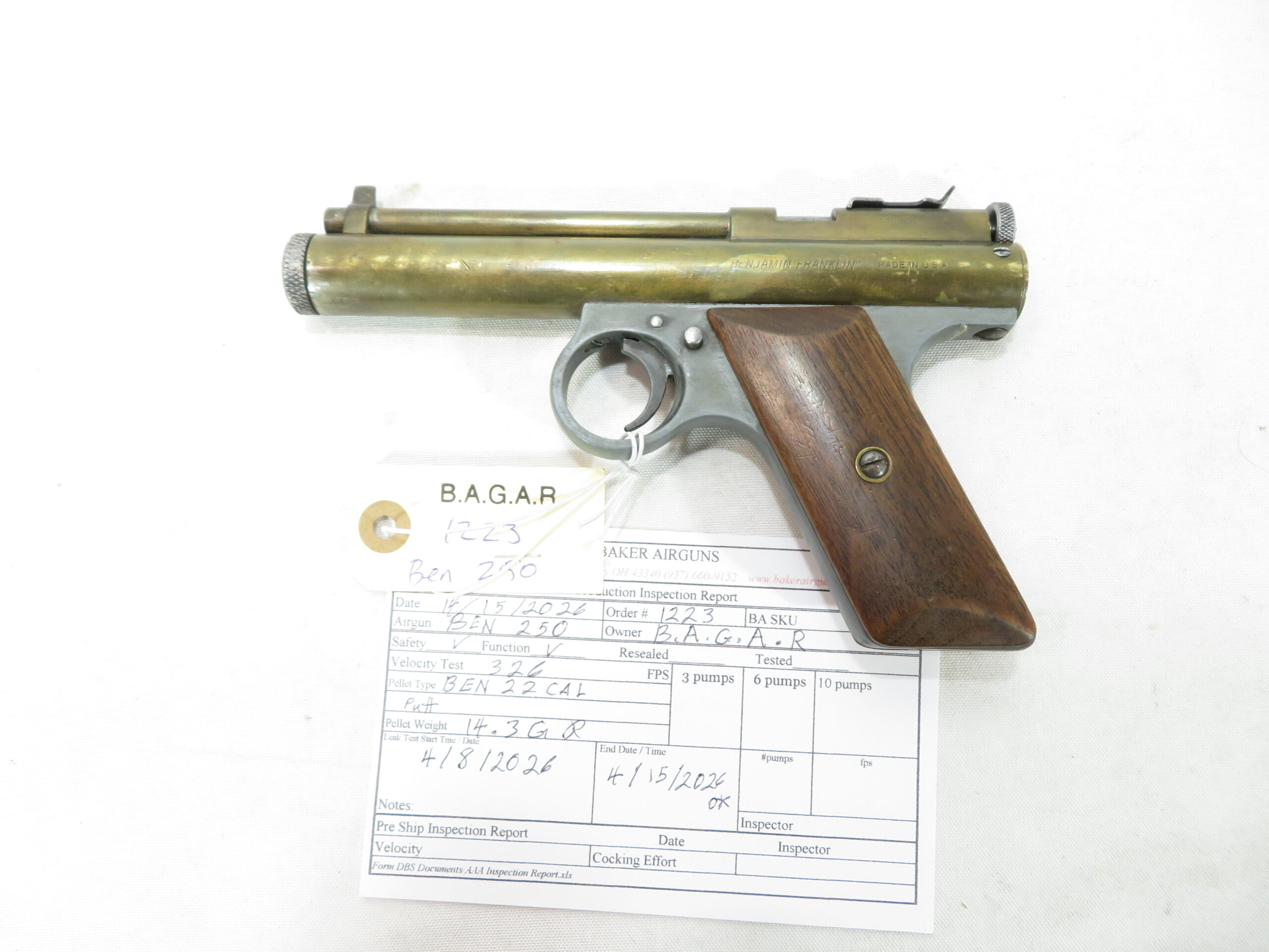 Benjamin Model 250 Air Pistol Mfg 1952-1956 SKU 41526.5