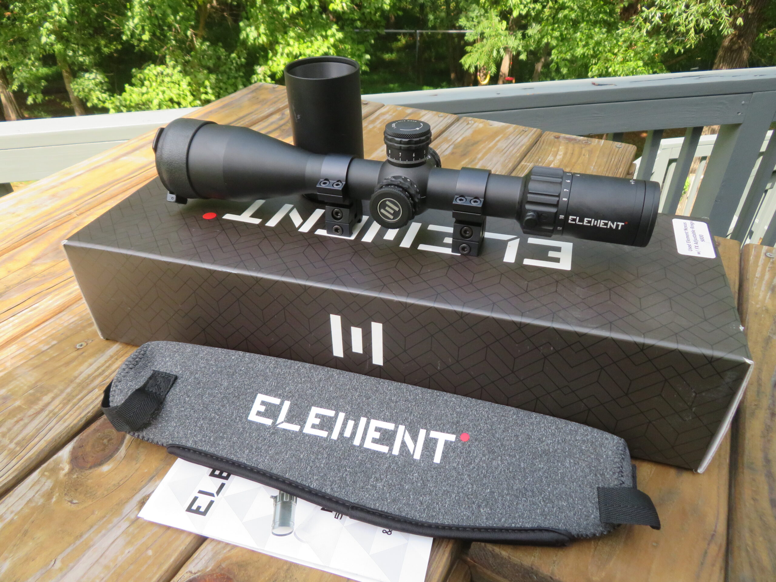 Used Element Optics Nexus 5-20×50 FFP w/ APR-1C MRAD 50001 w/ FX Adjustable Picatinny Rings