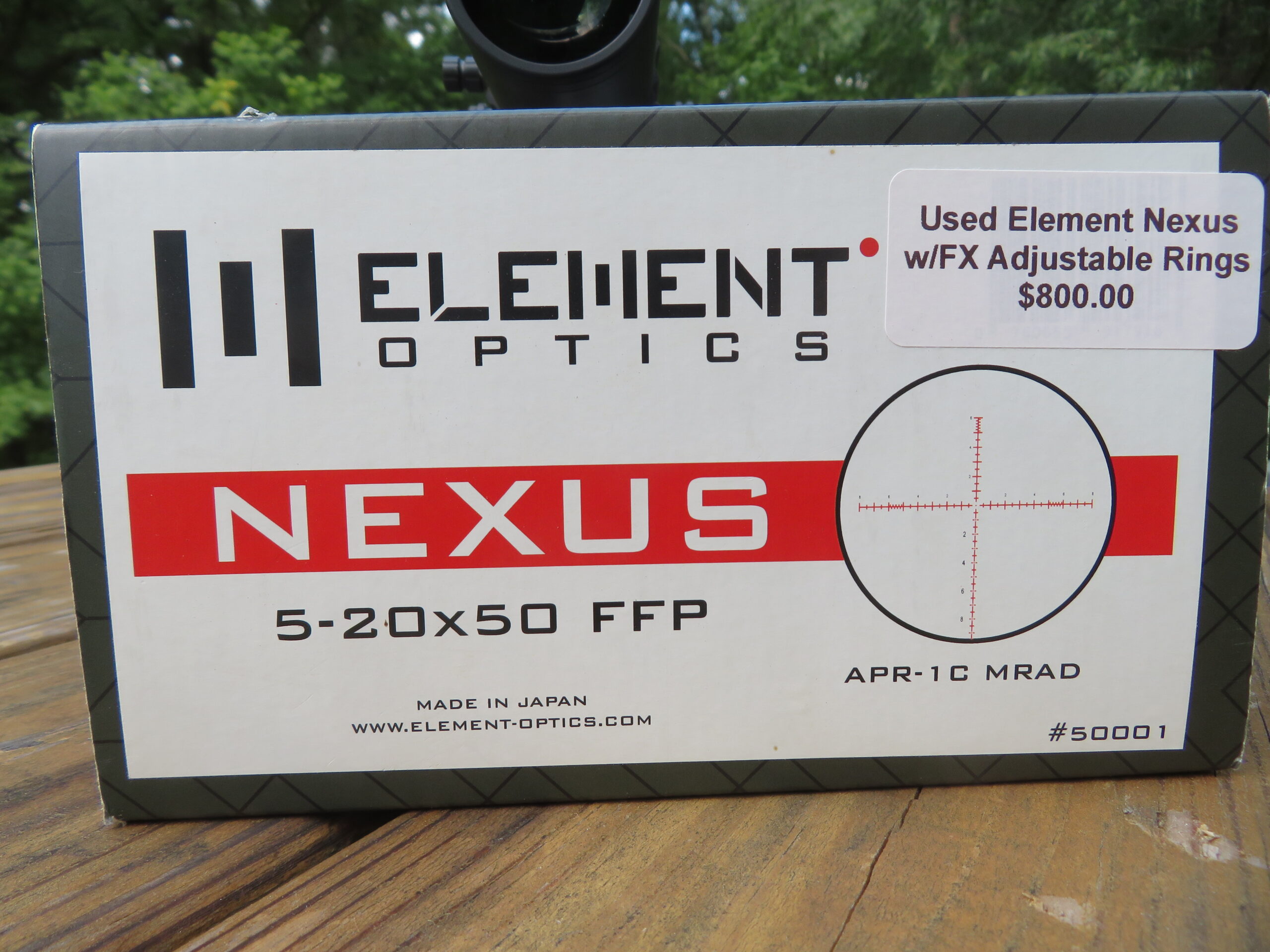 Used Element Optics Nexus 5-20×50 FFP w/ APR-1C MRAD 50001 w/ FX Adjustable Picatinny Rings